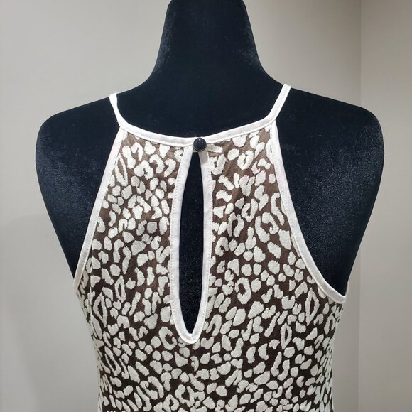 BROWN AND WHITE HALTER NECK SUMMER DRESS ANIMAL PRINT BODYCON SIZE M - Picture 5 of 6
